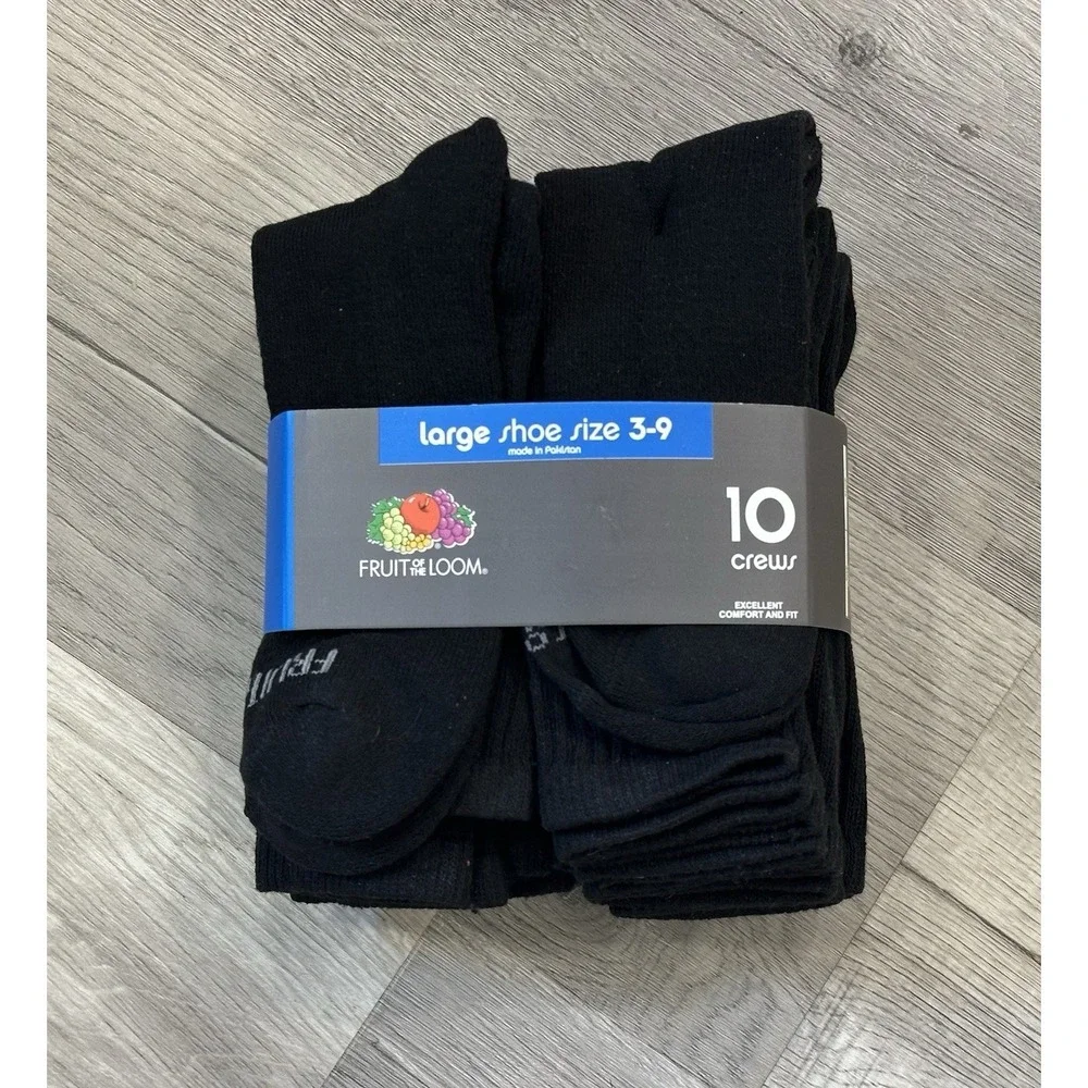 Fruit of the Loom Youth Dual Defense 9 Pairs of Crew Socks - BLACK Open Package